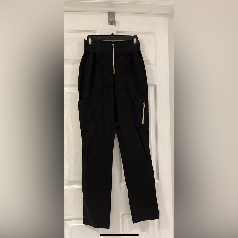 Jaanuu Black scrub Pants with Gold Zippers